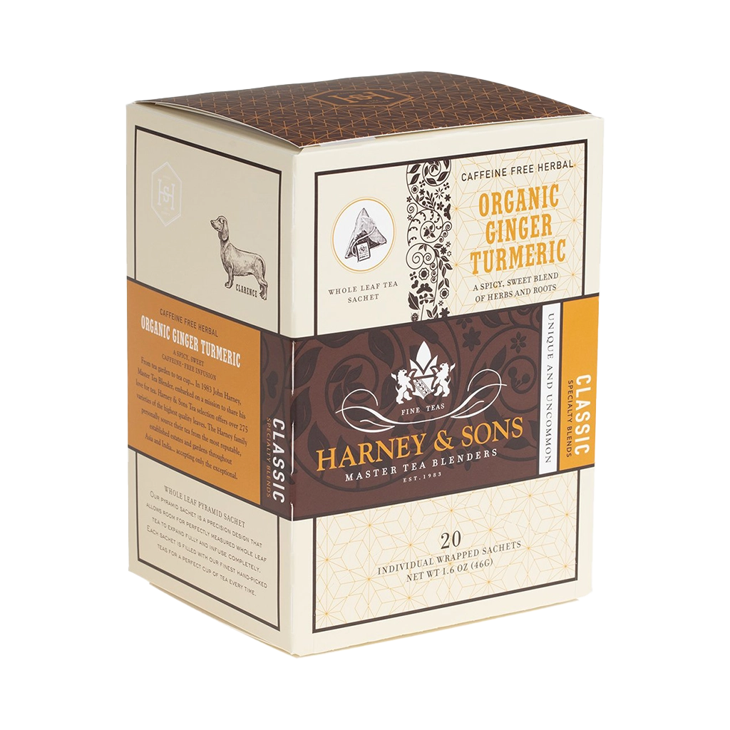 Organic Ginger & Turmeric, Box of 20 Individually Wrapped Sachets - Harney & Sons Teas, European Distribution Center